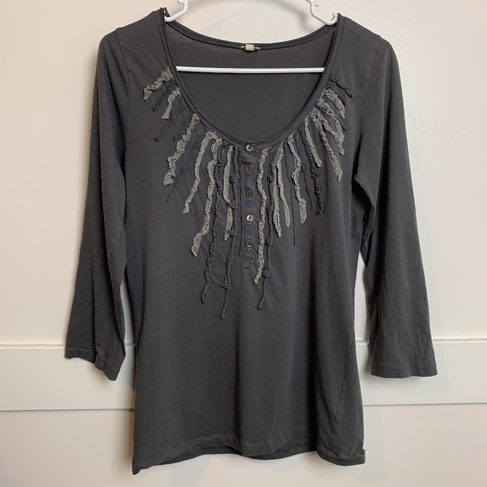 J. Crew Dark Gray Button Front Quarter Sleeve Shirt